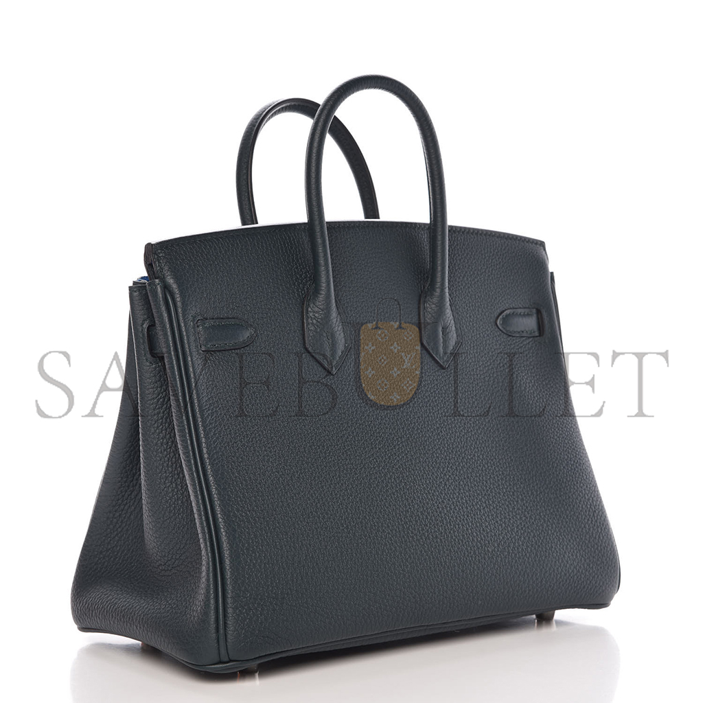 HERMES MASTER BIRKIN 25 TOGO LEATHER GRAPHITE GREY TANZANIAN BLUE SILVER BUCKLE BAG 971796 (25*20*13cm)